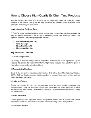 How to Choose High-Quality Er Chen Tang Products