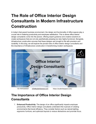 The Role of Office Interior Design Consultants in Modern Infrastructure Construction