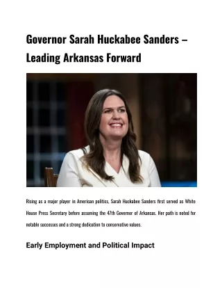 Governor Sarah Huckabee Sanders – Leading Arkansas Forward