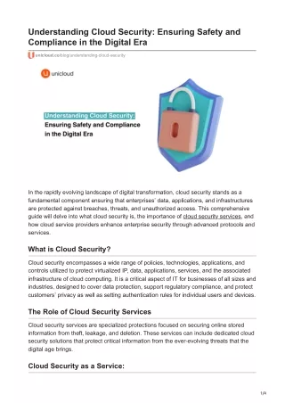 Understanding Cloud Security: Ensuring Safety and Compliance in the Digital Era