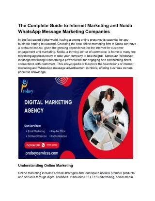 The Complete Guide to Internet Marketing and Noida WhatsApp Message Marketing Companies