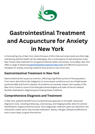 Gastrointestinal Treatment and Acupuncture for Anxiety in New York