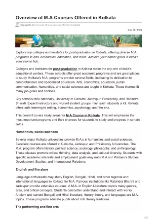 Overview of MA Courses Offered in Kolkata