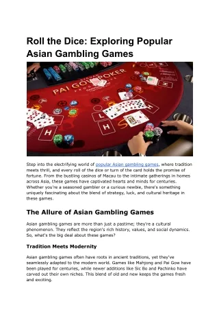 Roll the Dice_ Exploring Popular Asian Gambling Games