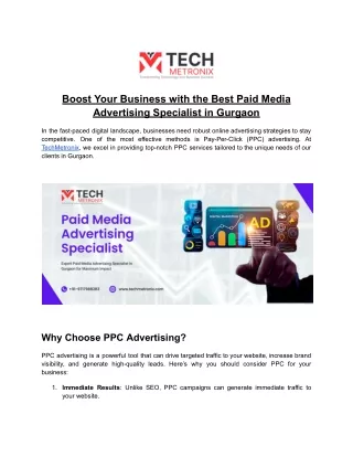 TechMetronix- Paid Media Advertising Specialist in Gurgaon