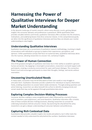 Harnessing the Power of Qualitative Interviews for Deeper Market Understanding