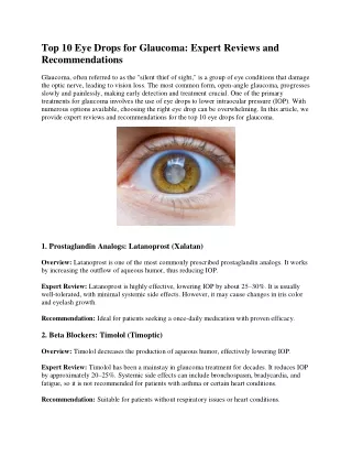 Top 10 Eye Drops for Glaucoma