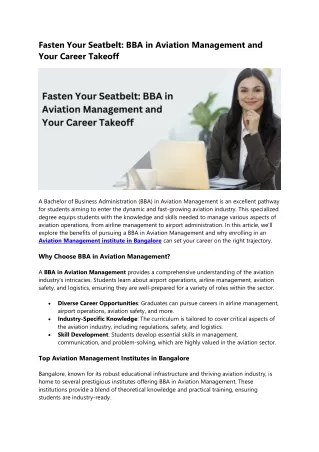 Fasten Your Seatbelt BBA in Aviation Management and Your Career Takeoff