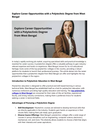 Explore Career Opportunities with a Polytechnic Degree from West Bengal