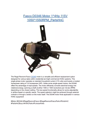 Fasco D0346 Motor 1^4Hp 115V 1050^1550RPM_PartsHnC
