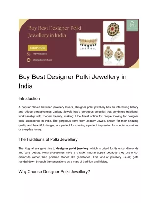 Buy Best Designer Polki Jewellery in India