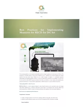 Best Practices for Implementing Measures for RECD for DG Set