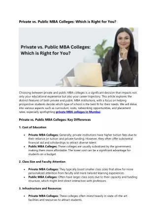 Private vs. Public MBA Colleges Which is Right for You