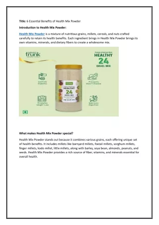 6 Essential Benefits of Health Mix Powder
