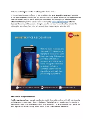 Swisstek Face Recognition Device in UAE