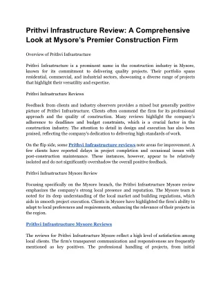 Prithvi Infrastructure Review_ A Comprehensive Look at Mysore’s Premier Construction Firm