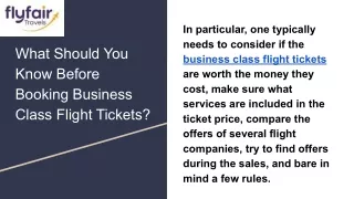What Should You Know Before Booking Business Class Flight Tickets ?