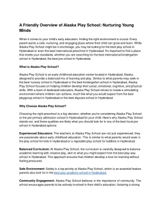 A Friendly Overview of Alaska Play School_ Nurturing Young Minds