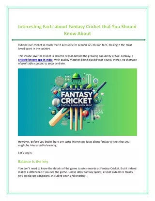 Interesting Facts about Fantasy Cricket that You Should Know About