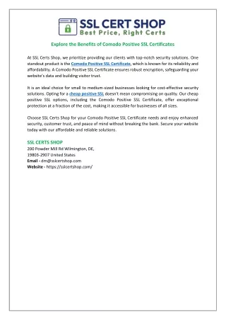 Explore the Benefits of Comodo Positive SSL Certificates