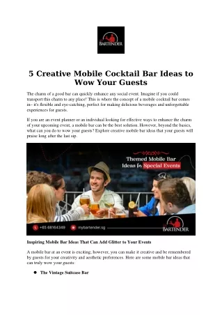 5 Creative Mobile Cocktail Bar Ideas to Wow Your Guests