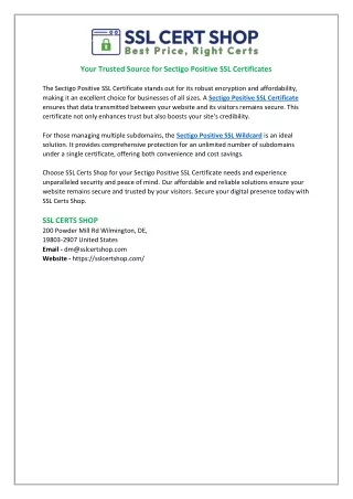 Your Trusted Source for Sectigo Positive SSL Certificates