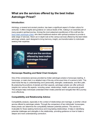 What are the services offered by the best Indian Astrologer Priest_