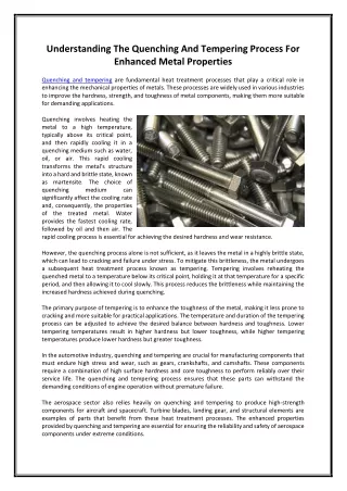 Understanding The Quenching And Tempering Process For Enhanced Metal Properties