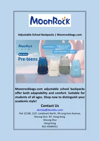 Adjustable School Backpacks  Moonrockbags.com