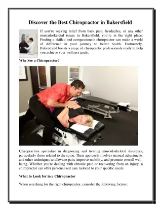 Discover the Best Chiropractor in Bakersfield