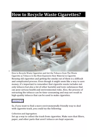 How to Recycle Waste Cigarettes