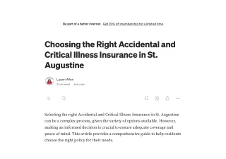 Choosing the Right Accidental and Critical Illness Insurance in St. Augustine