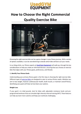 How to Choose the Right Commercial Quality Exercise Bike