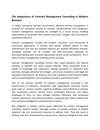 The Importance of Contract Management Consulting in Modern Business