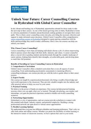 Unlock Your Future: Career Counselling Courses in Hyderabad with Global Career C