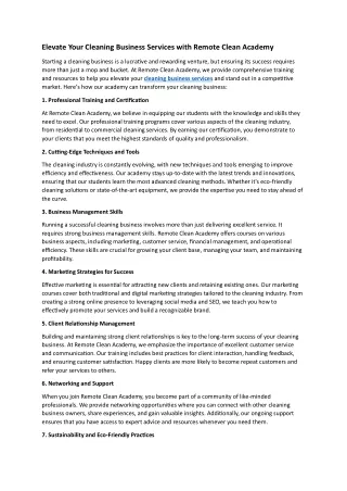 Elevate Your Cleaning Business Services with Remote Clean Academy