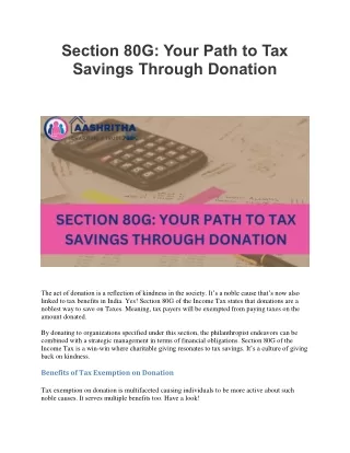 Section 80G Tax Savings Through Donation