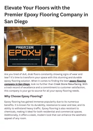 Elevate Your Floors with the Premier Epoxy Flooring Company in San Diego