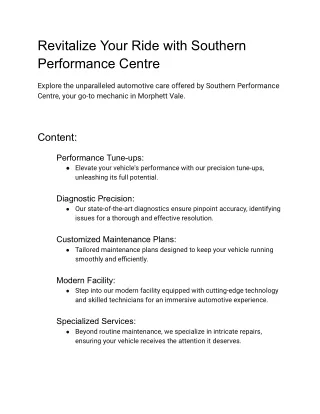 Mechanic Morphett Vale - Southern Performance