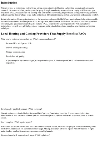 Regional Heating and Cooling Providers That Produce Effects