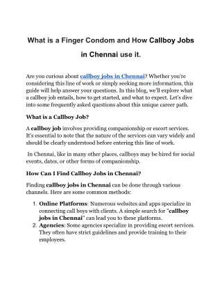 What is a Finger Condom and How Callboy Jobs in Chennai use it.