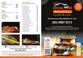 Dosa Hut Footscray Take Away Menu