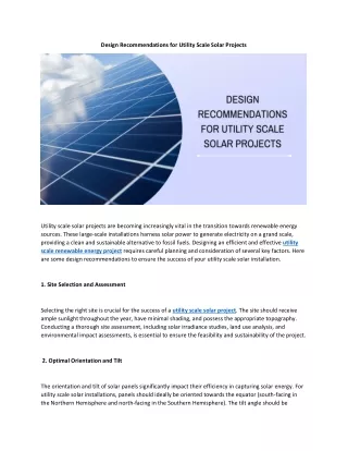 Design Recommendations for Utility Scale Solar Projects