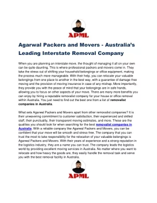 Agarwal Packers and Movers - Australia’s Leading Interstate Removal Company