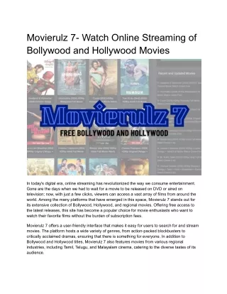 Movierulz 7- Watch Online Streaming of Bollywood and Hollywood Movies