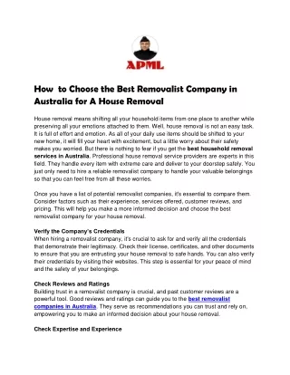 How to Choose the Best Removalist Company in Australia for A House Removal
