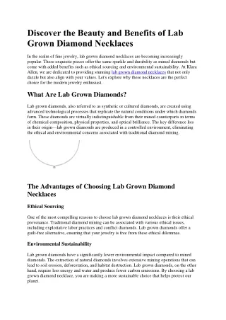 Discover the Beauty and Benefits of Lab Grown Diamond Necklaces