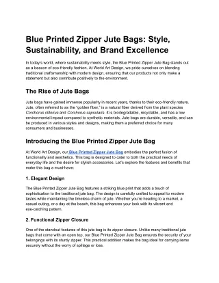 Blue Printed Zipper Jute Bags_ Style, Sustainability, and Brand Excellence