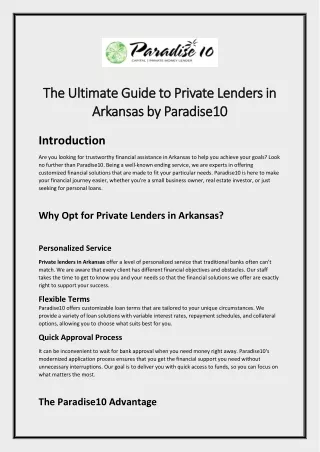 The Ultimate Guide to Private Lenders in Arkansas by Paradise10