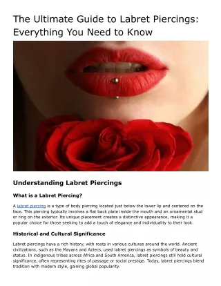The Ultimate Guide to Labret Piercings: Styles, Aftercare, and More